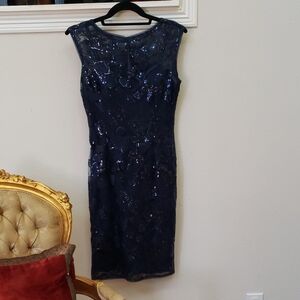 Adrianna Papell Midnight Blue Sequin Midi Dress